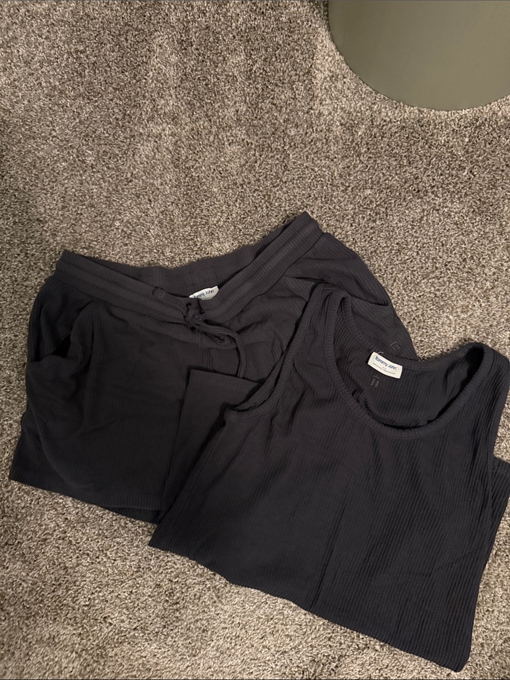 Women’s Tommy John Ribbed Tank and Shorts Set - Charcoal Grey/Black